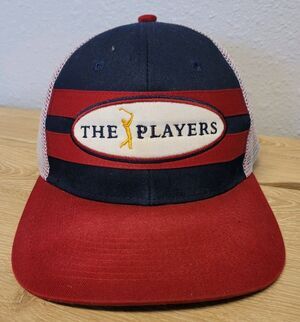 The Players Trucker Hat Snapback Dad Golf Cap by Ahead Navy Blue Red White PGA